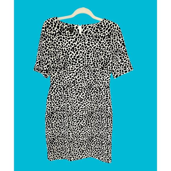 VTG 90s Talbots Petite Black White Animal Print Sheath Dress Sz 6 6P Leopard Y2K - Picture 1 of 10